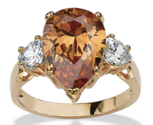 6.41 TCW Pear-Cut Champagne Cubic Zirconia Ring In 14k Gold-Plated - Palm Beach Jewelry