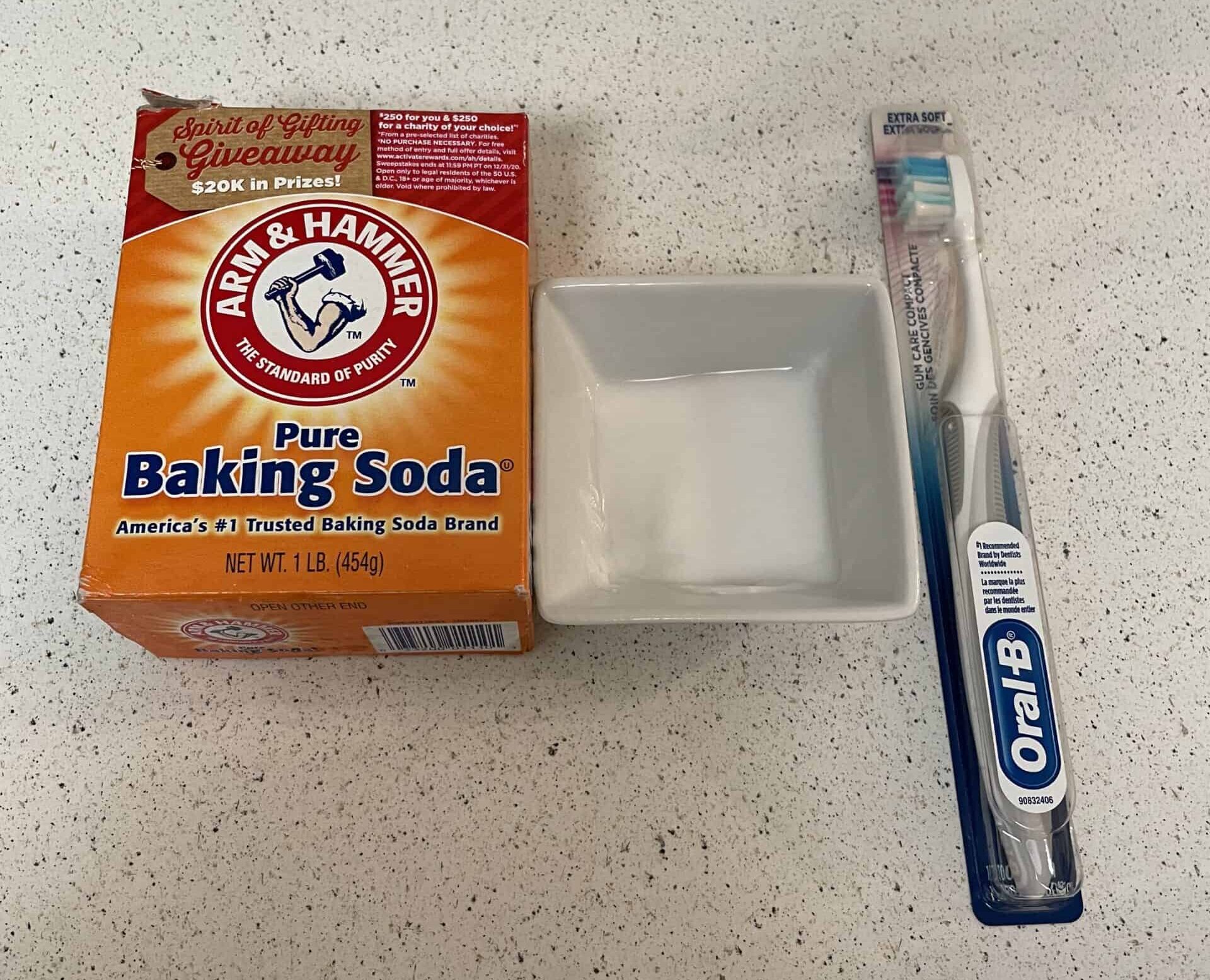Baking Soda, Water, and Toothbrush