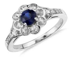 Sapphire Ring with Halo of Rose Cuts