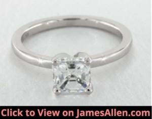 14K White Gold Asscher Cut Diamond Ring