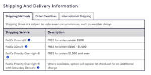 Blue Nile Shipping Policies