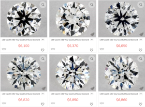 Prices of H Color Diamonds from James Allen