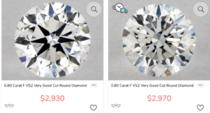 Prices of VS2 Diamonds from James Allen