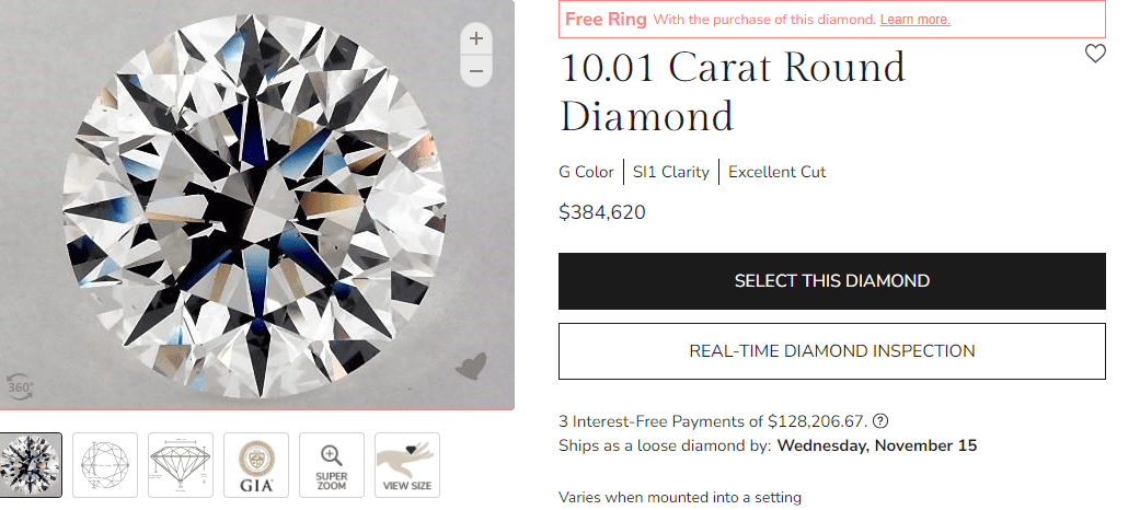 James Allen 10 carat diamond