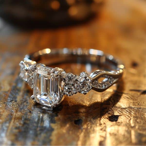 Emerald-Cut Diamond Infinity Engagement Ring