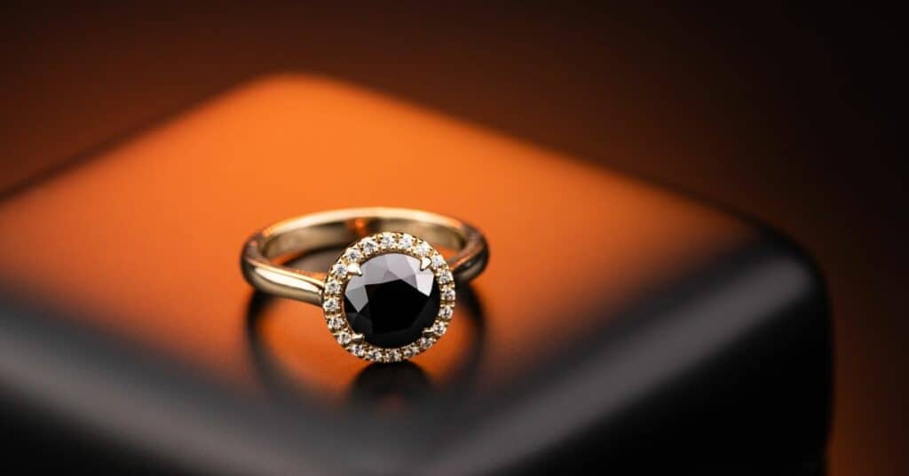 black diamonds halo ring