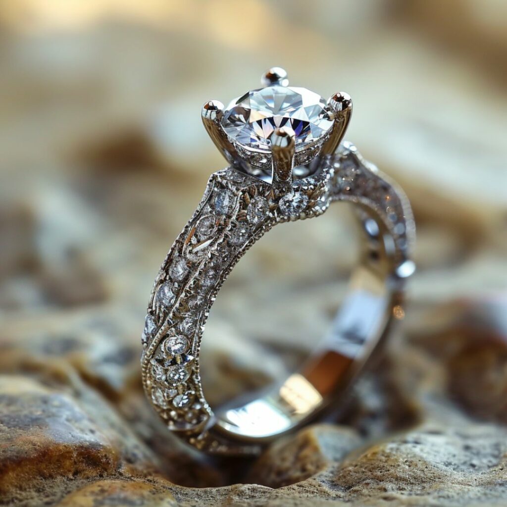 Nature-Inspired Antique Pavé Engagement Ring