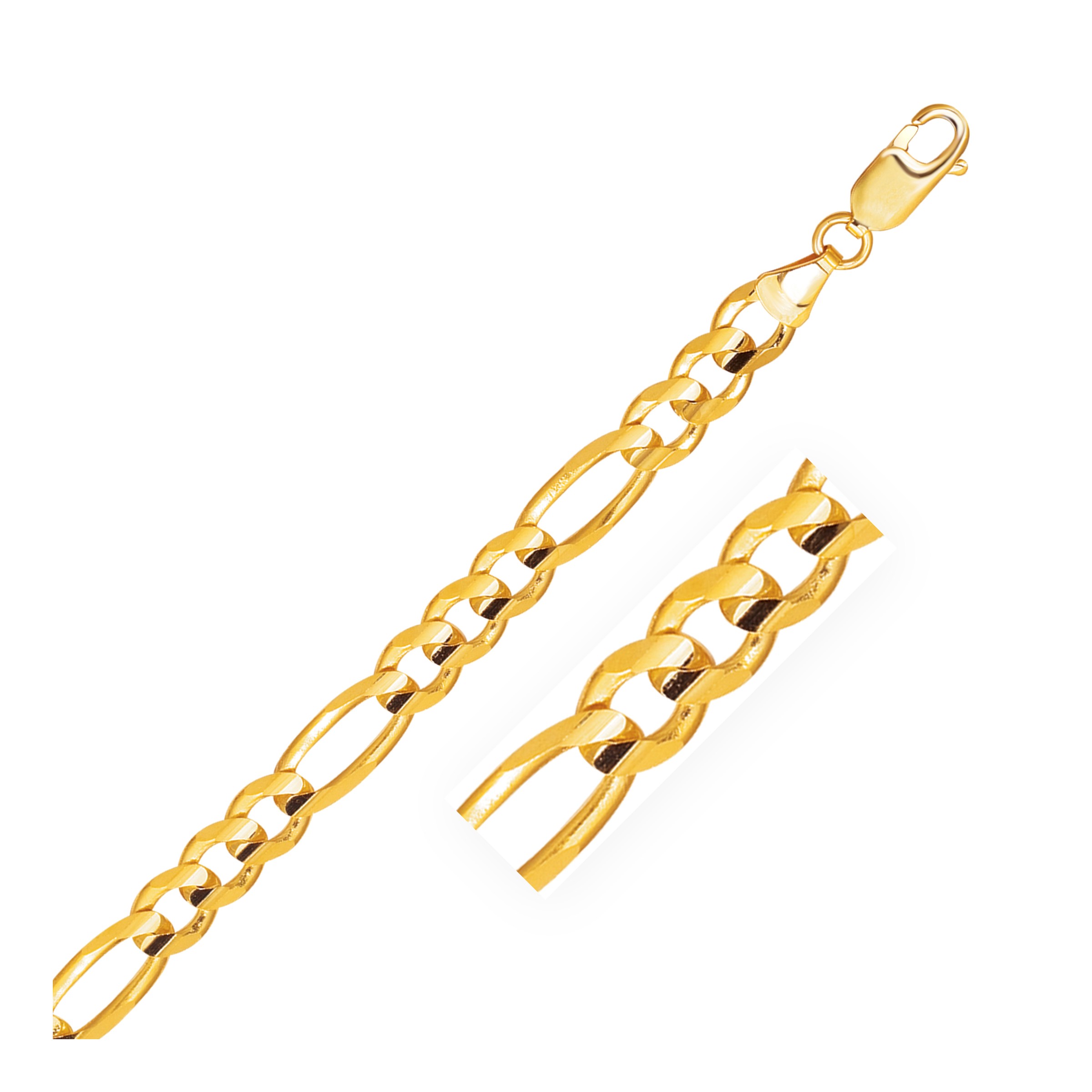 7.0mm 14k Yellow Gold Solid Figaro Bracelet - Teach Jewelry - Diamond ...