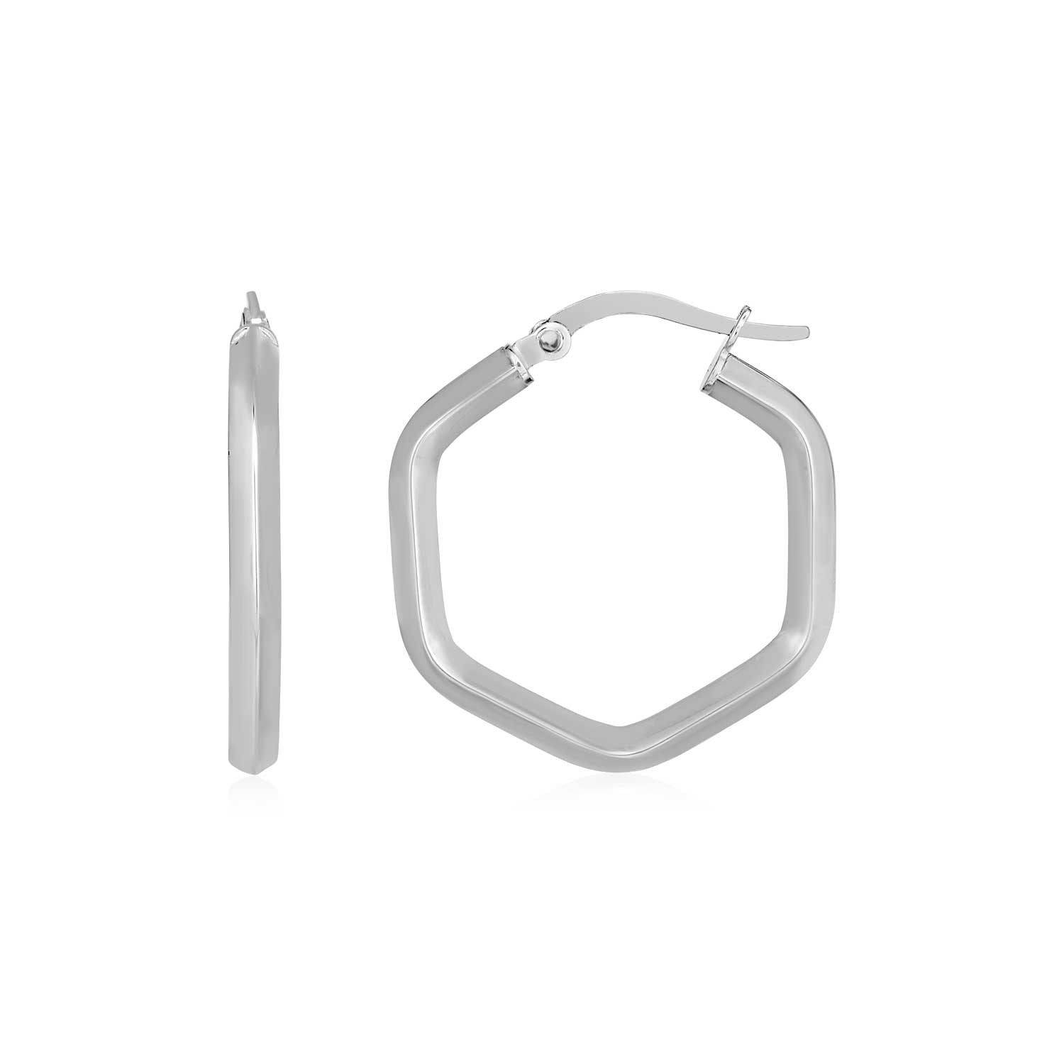 14k White Gold Shiny Hexagon Hoop Earrings - Teach Jewelry - Diamond ...