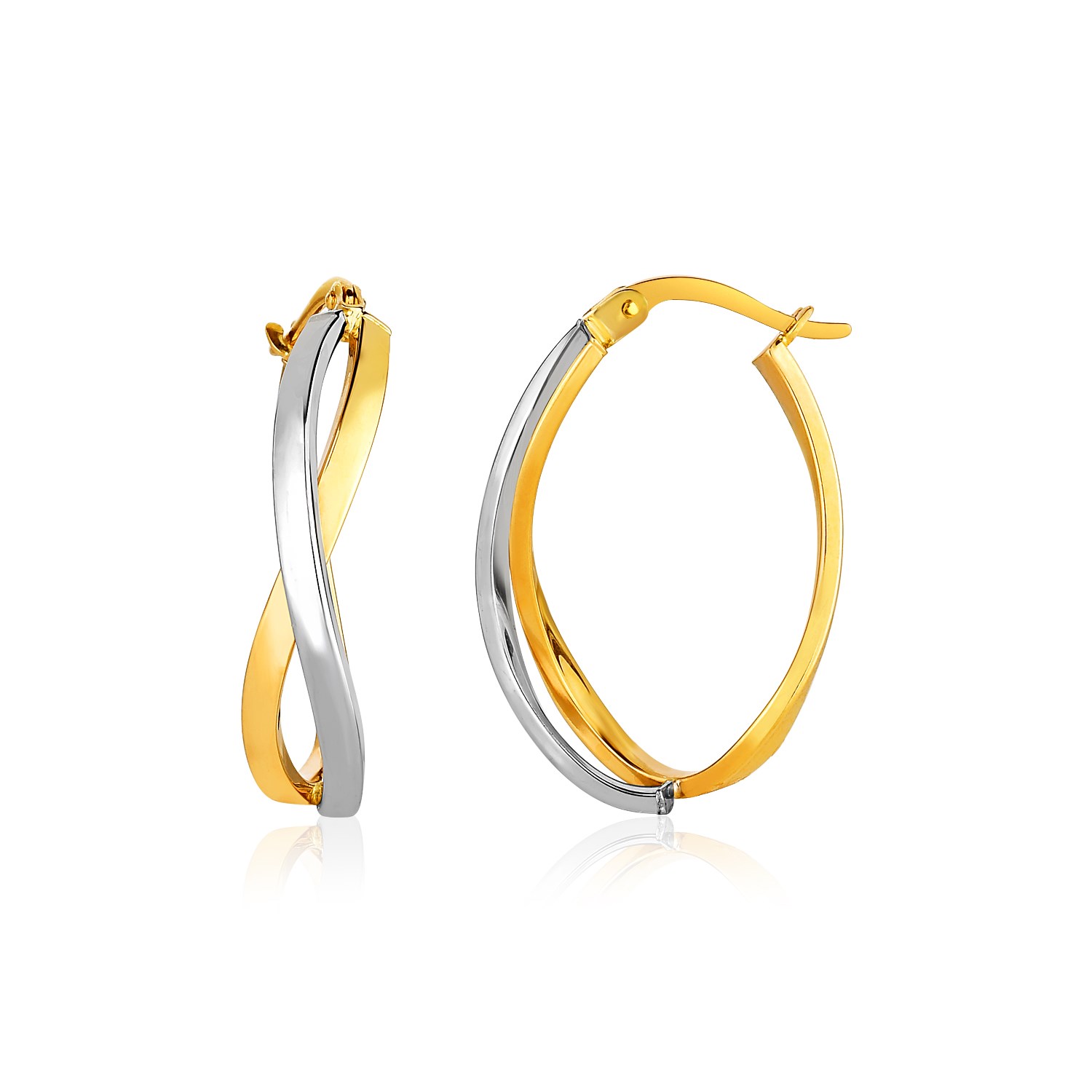 14k Two-Tone Gold Twisted Style Polished Hoop Earrings - Teach Jewelry ...