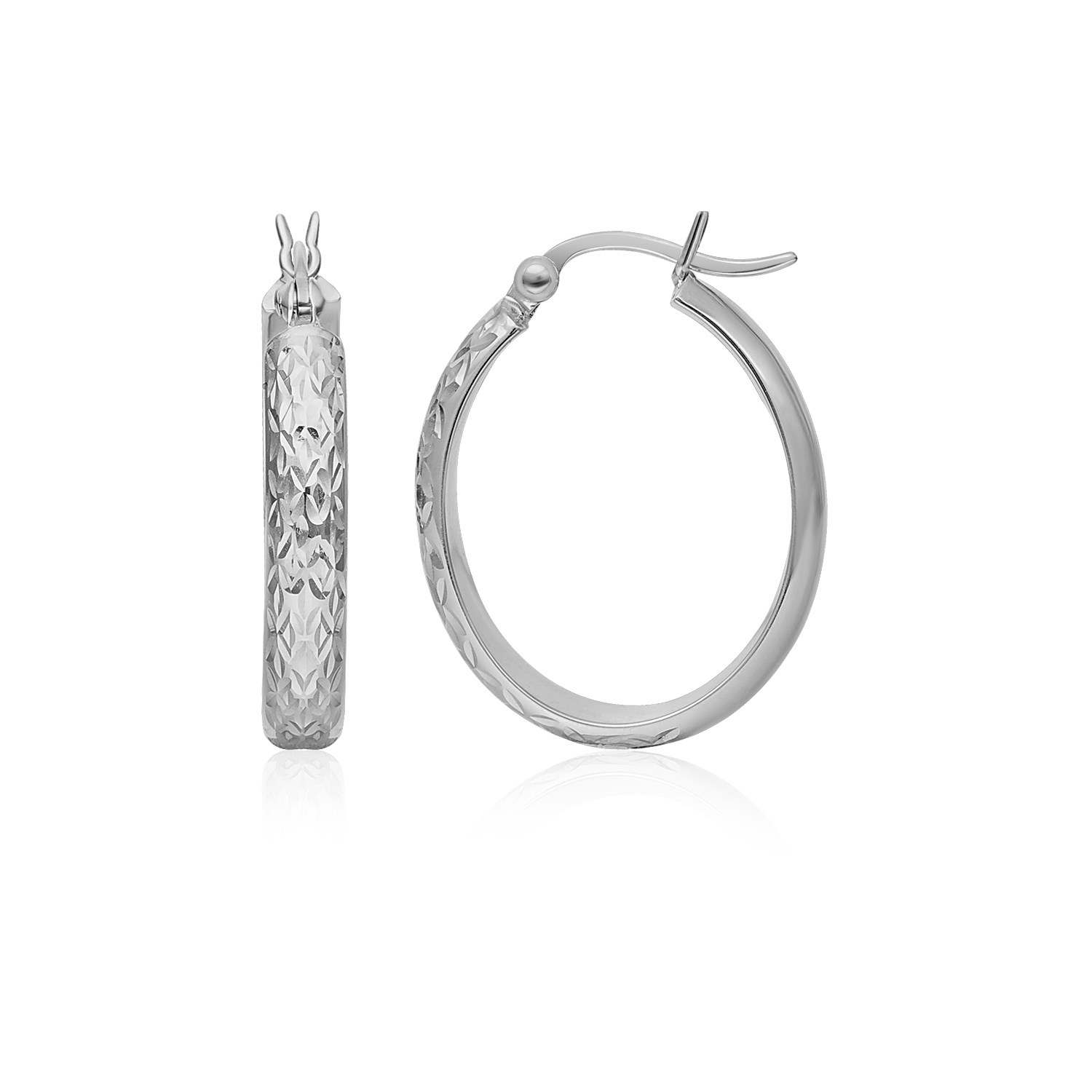 14k White Gold Hammered Oval Hoop Earrings - Teach Jewelry - Diamond ...