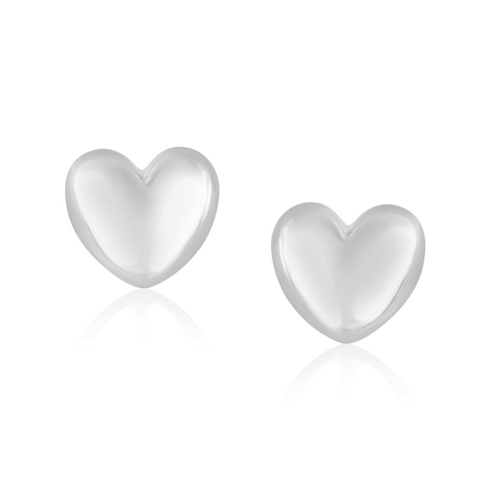 14k White Gold Puffed Heart Shape Shiny Earrings - Teach Jewelry ...