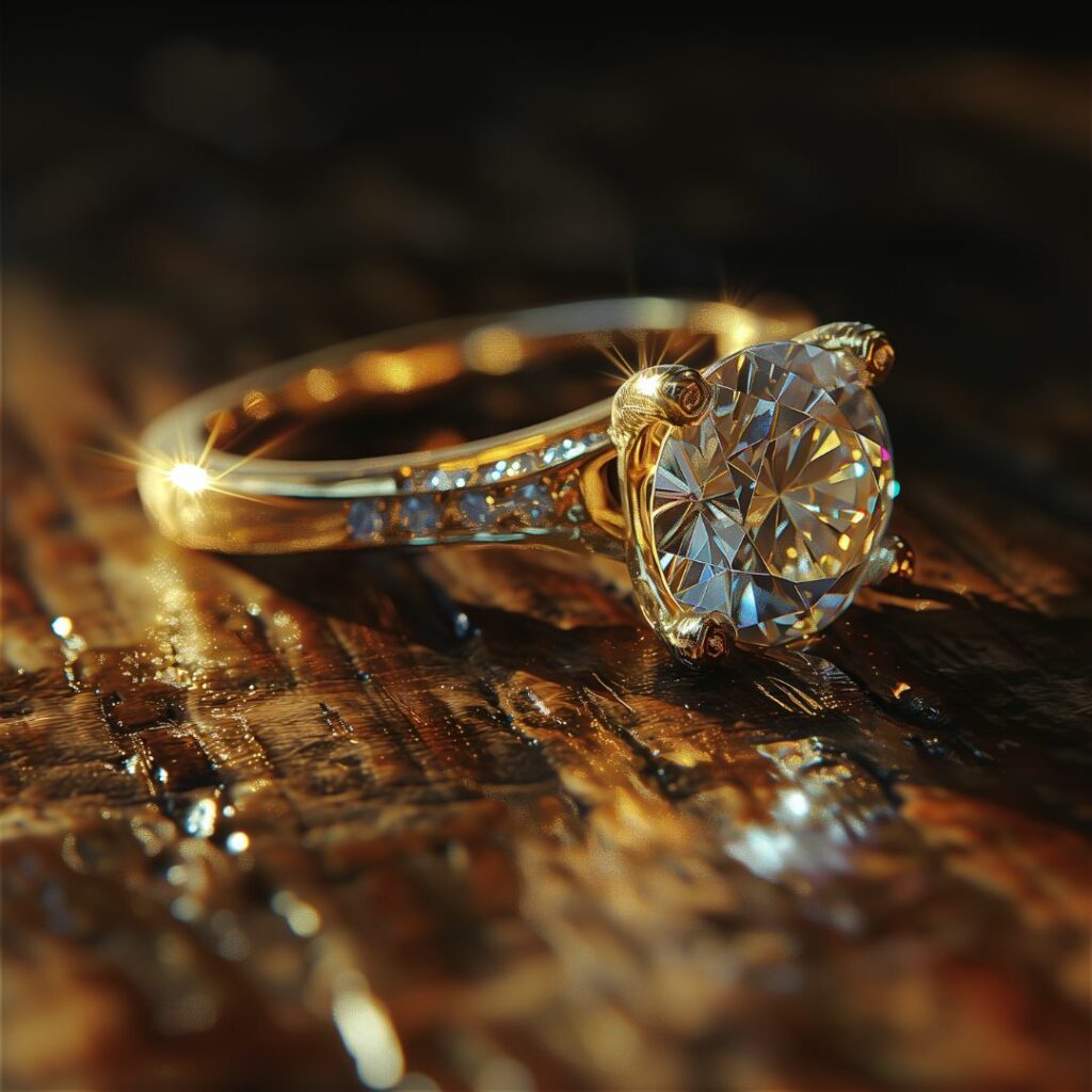Solitaire Brilliance with Artistic Gold Band and Pavé Accents Engagement Ring