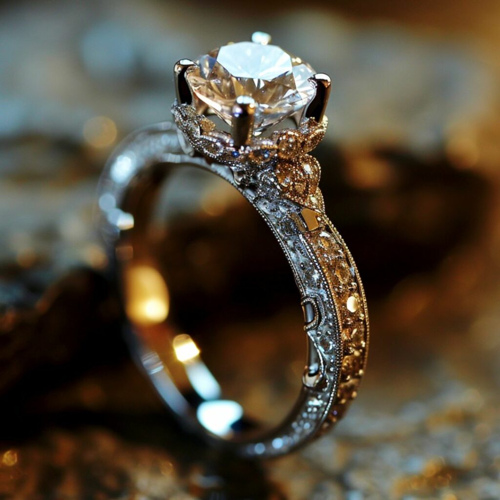 Victorian-Inspired Pavé Engagement Ring with Milgrain Detailing