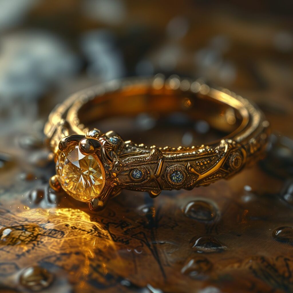 Vintage-Inspired Champagne Diamond Engagement Ring with Intricate Filigree and Milgrain Detailing