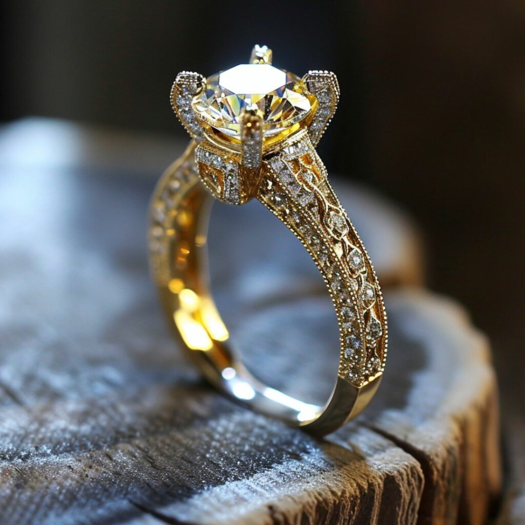 Vintage-Inspired Filigree Engagement Ring with Pavé Set Diamonds